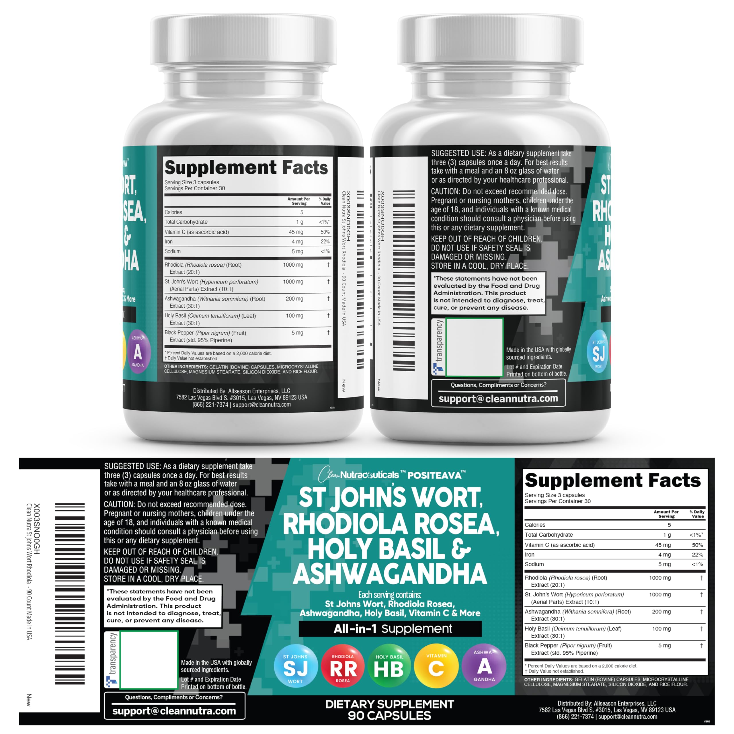 Clean Nutraceuticals Positeava facility stamp confirms quality manufacturing standards.