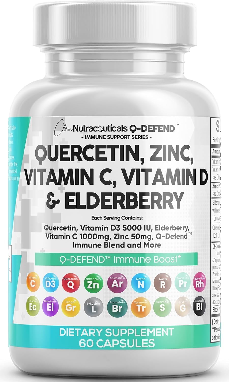 Clean Nutraceuticals Q Defend bottle pour – quercetin immune support with zinc and vitamins.
