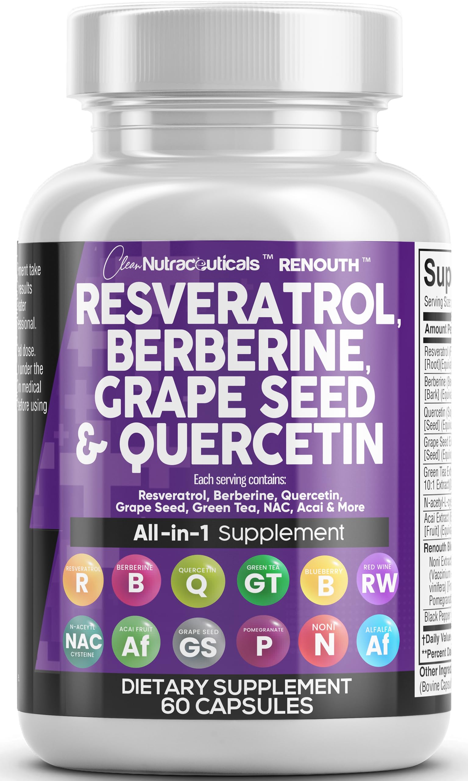 Clean Nutraceuticals Renouth bottle featuring polyphenol blend for daily wellness