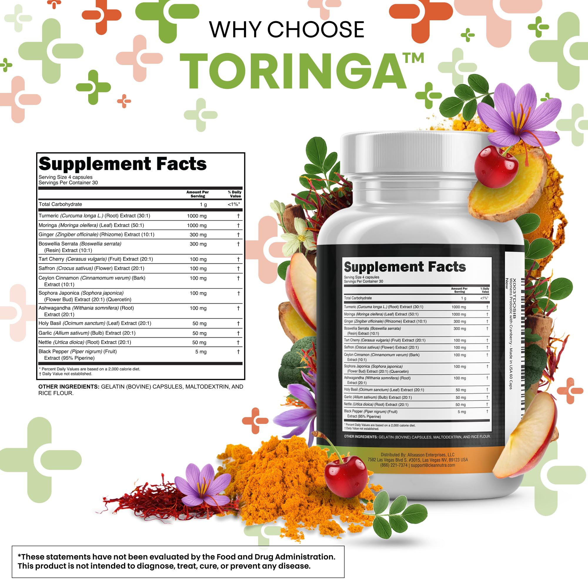 Clean Nutraceuticals saffron-tart-cherry ingredients visible, offering color and aroma cues.