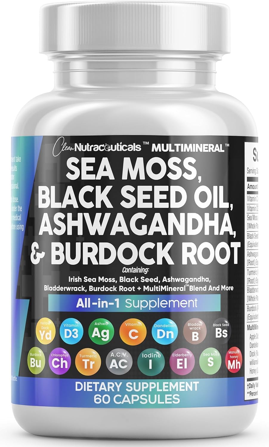 Clean Nutraceuticals sea moss bottle for daily natural wellness and sea minerals.