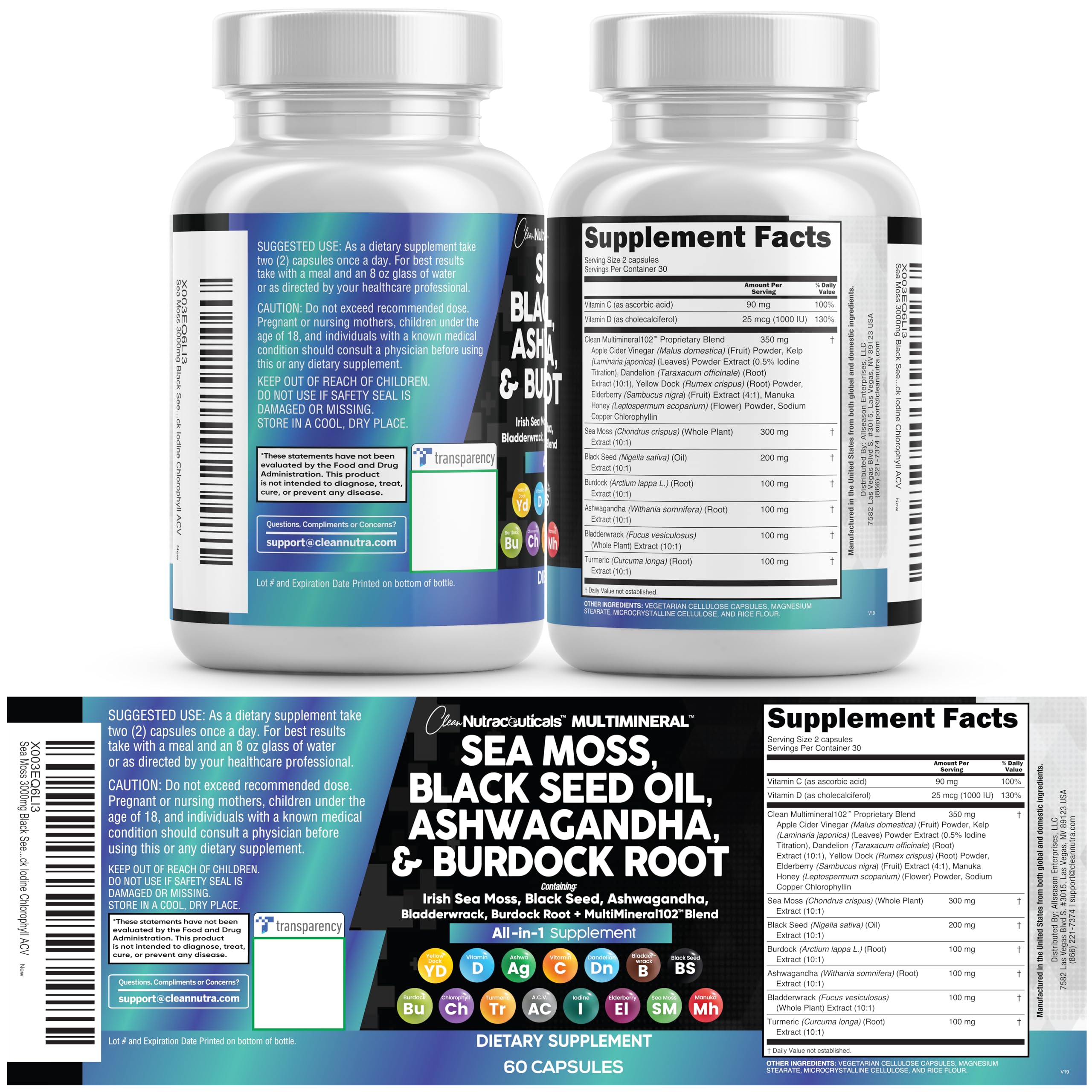Clean Nutraceuticals sea moss multi-mineral powder jar showing comprehensive nutrient support.