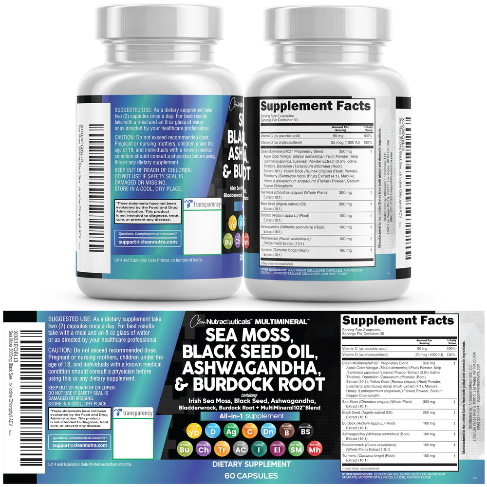 Clean Nutraceuticals sea moss multi-mineral powder jar showing comprehensive nutrient support.