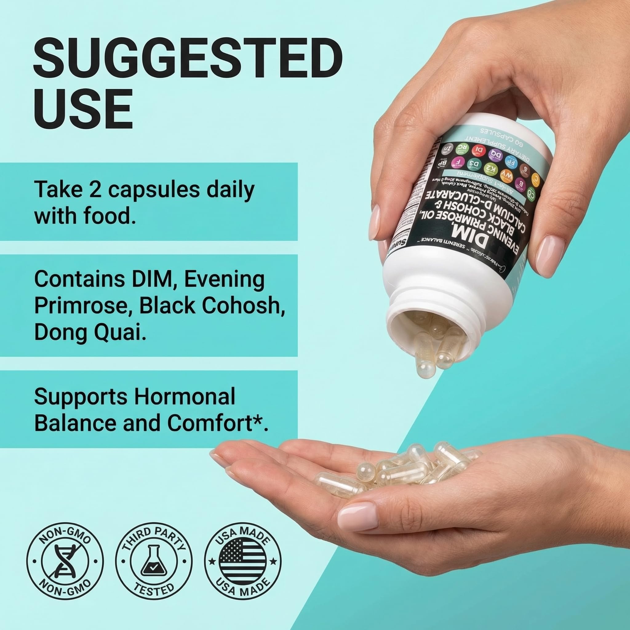 Evening primrose oil capsules from Serenti Balance in soft, easy-to-swallow form
