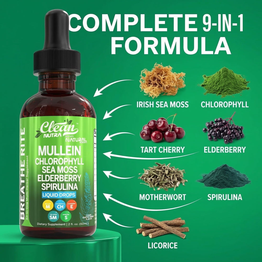 Clean Nutraceuticals Mullein Drops with spirulina and chlorella for antioxidant lung detox