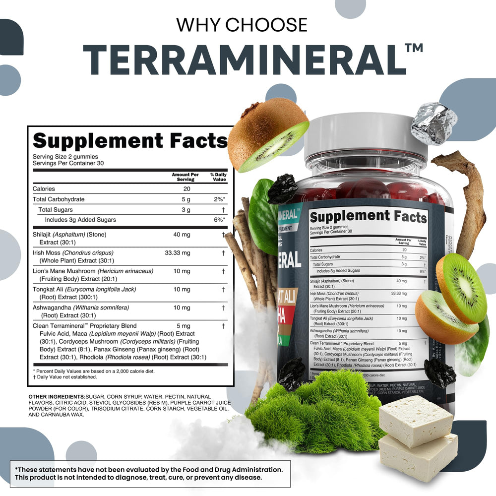 Clean Nutraceuticals Terramineral Ashwagandha Gummies bottle promotes calm focus