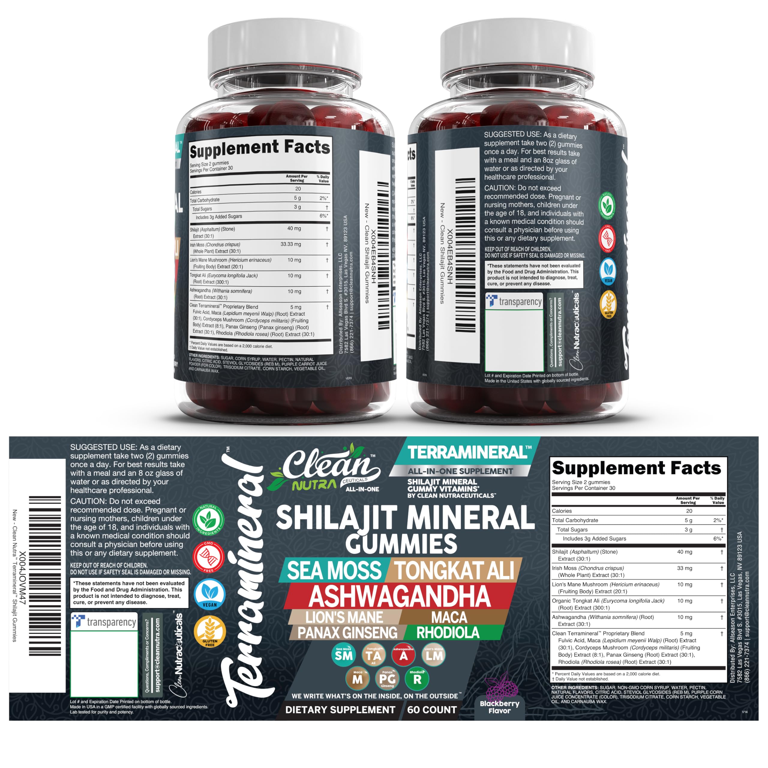 Clean Nutraceuticals Terramineral Cordyceps Gummies bottle for stamina