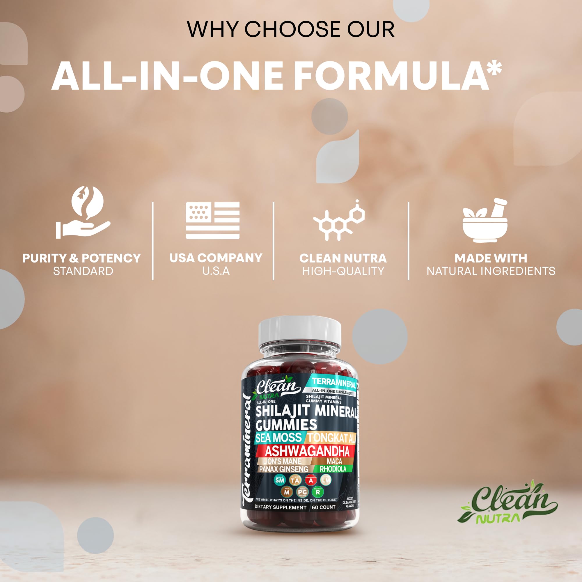 Clean Nutraceuticals Terramineral Rhodiola Gummies bottle supports stress response