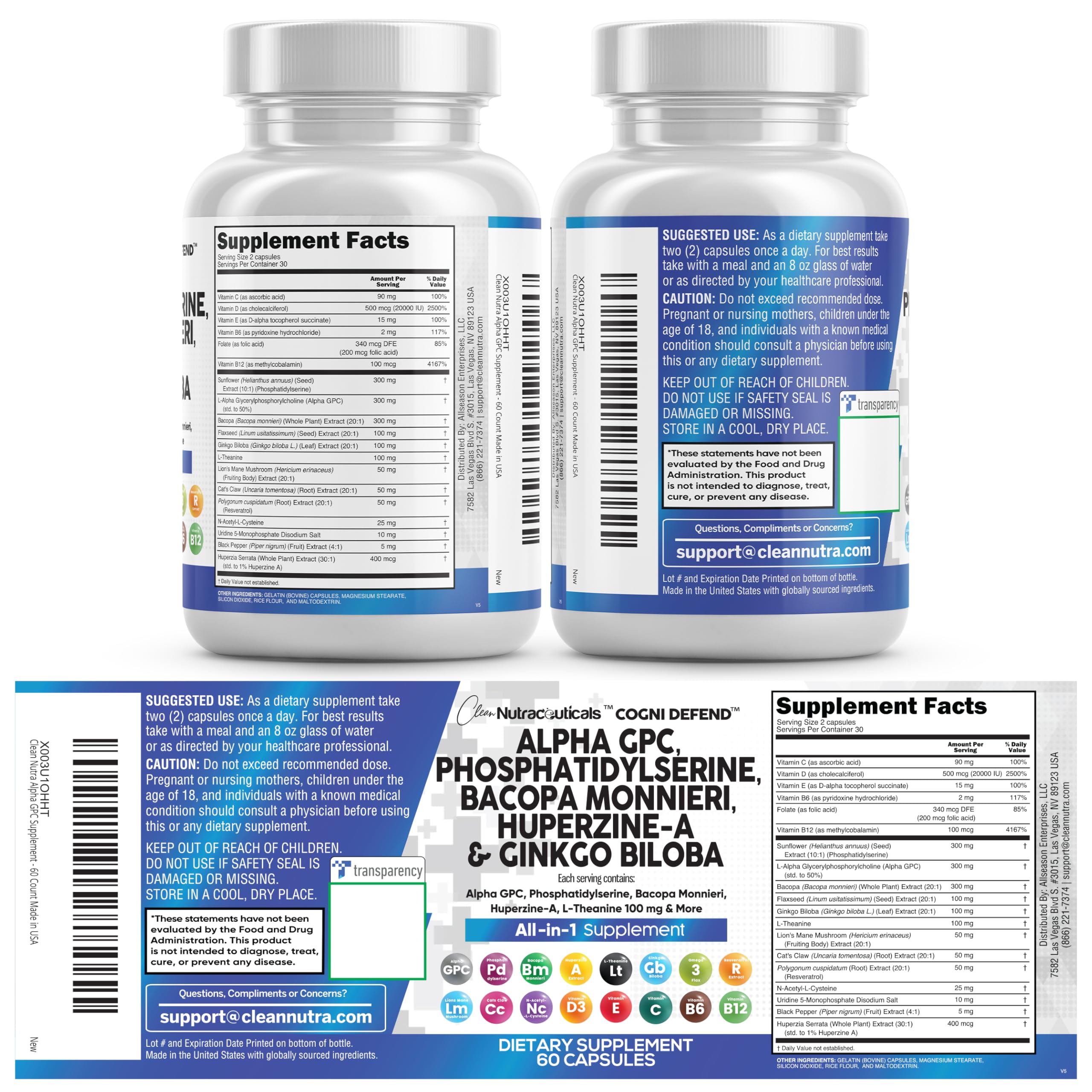 Clean Nutraceuticals USA Made 60 Capsule bottle for easy daily use.