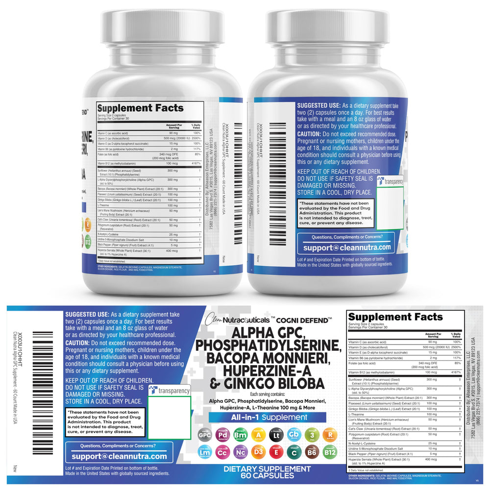 Clean Nutraceuticals USA Made 60 Capsule bottle for easy daily use.
