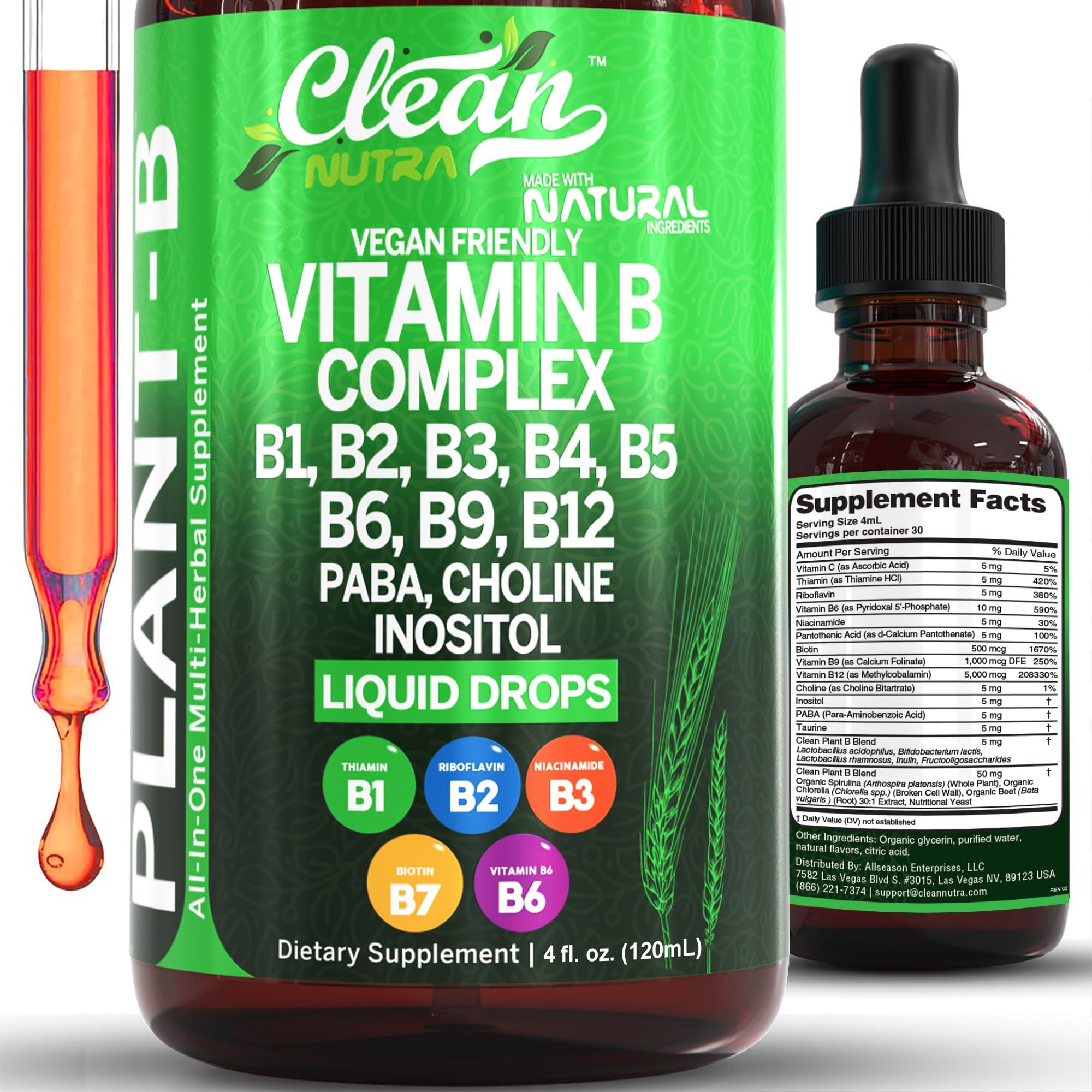 Clean Nutraceuticals Vitamin B Complex Drops bottle for daily energy support