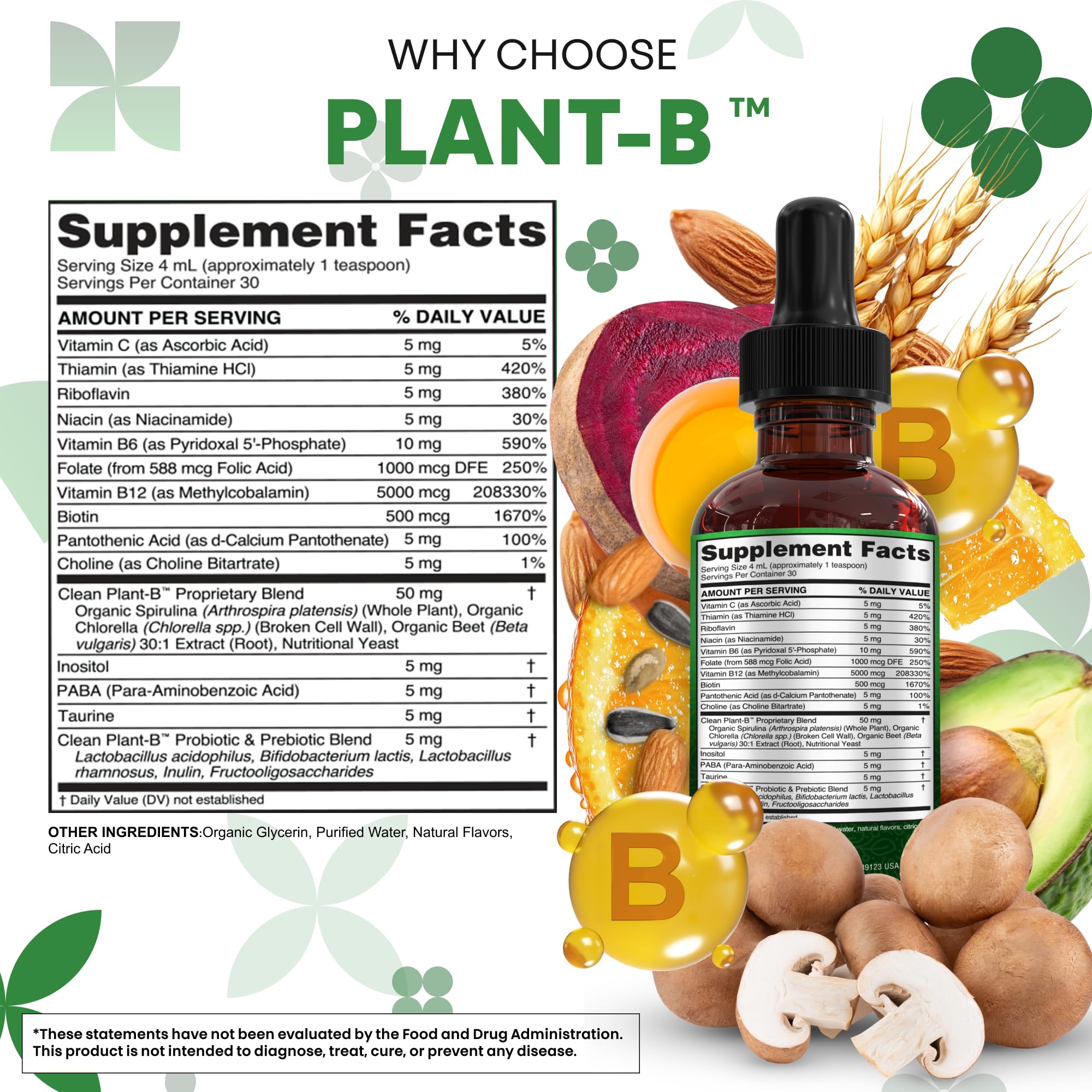 Glass with drops from Vitamin B Complex Drops ready for daily use