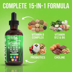 Label detail of B Complex Drops showing vegan and gluten-free features