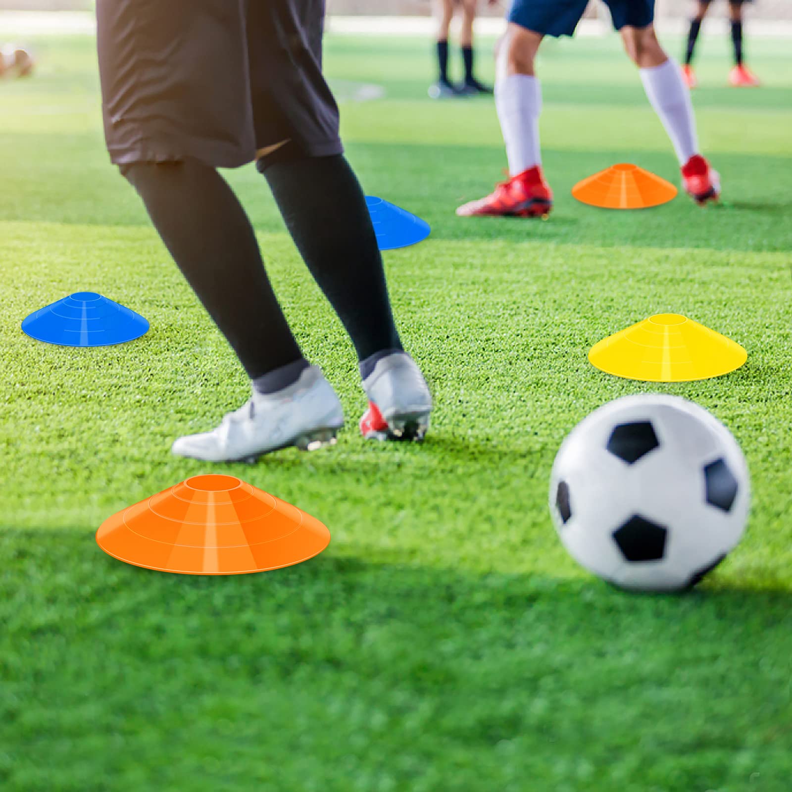 Clean Pioneer agile cones stack neatly with bracket storage for tidy practice setups