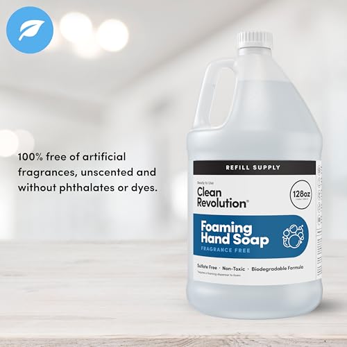 Clean Revolution 128oz refill jug shown for long-lasting, cost-effective hand hygiene.