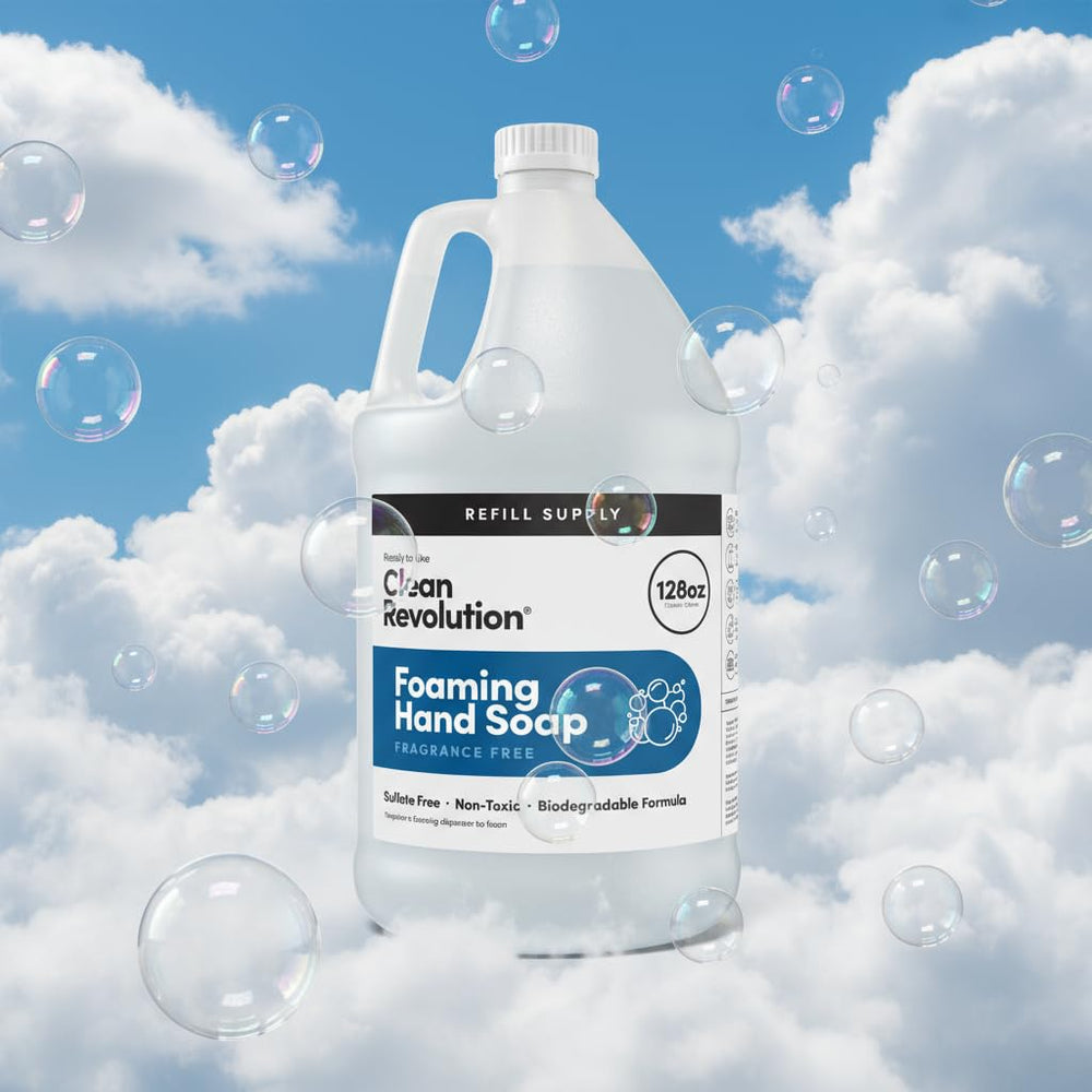 Refill packaging designed to reduce plastic waste while keeping hands clean and moisturized.