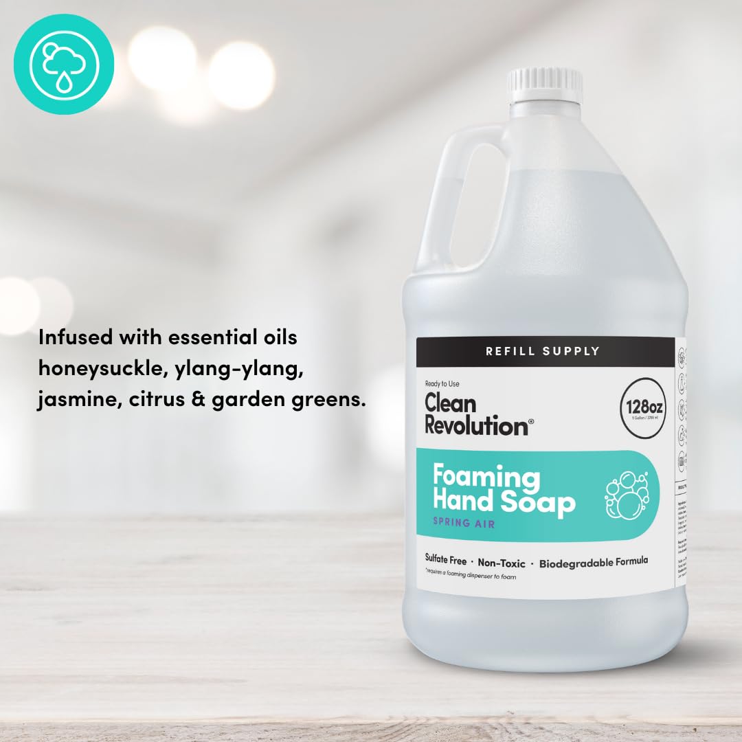 Clean Revolution Foaming Hand Soap Refill Spring Air packaging highlights recyclable bottle.