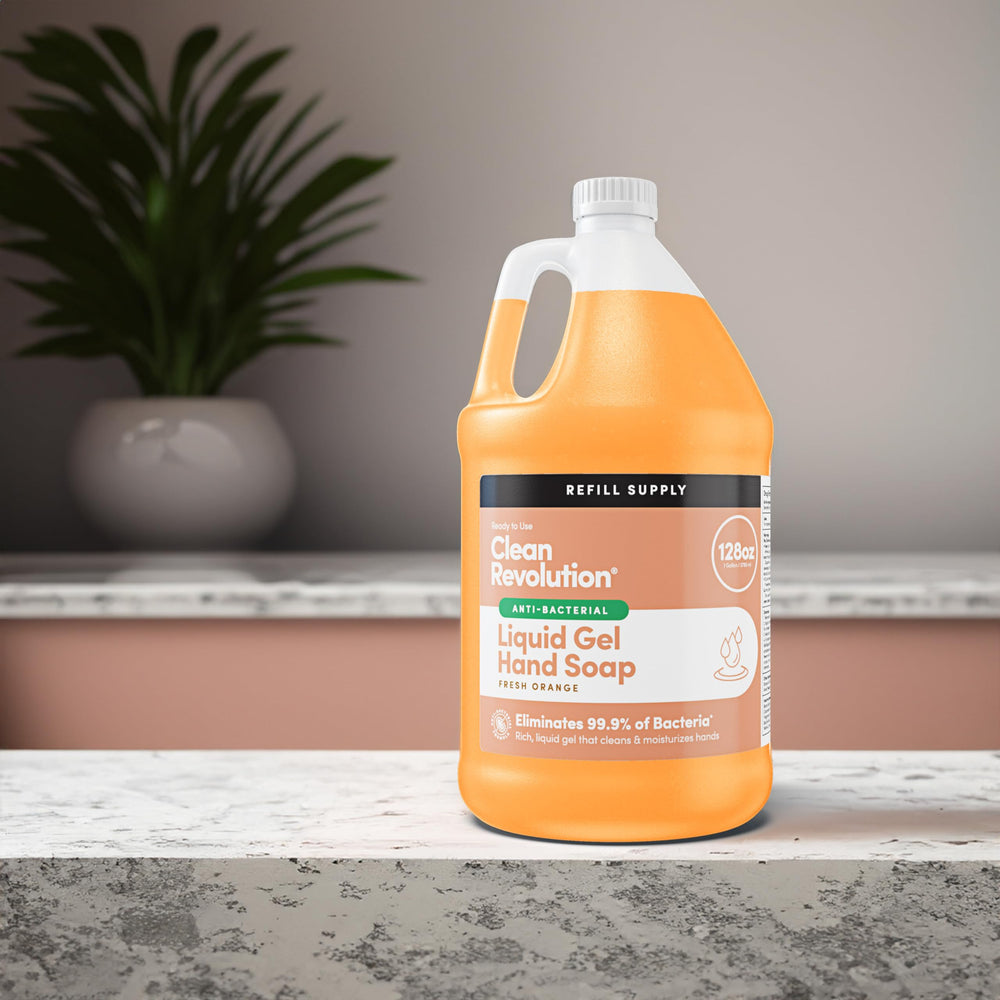 Fresh orange scented refill gallon for long-term handwashing.