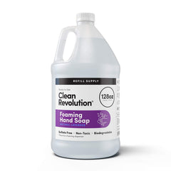 Clean Revolution lavender foam bottle with rich moisturizing foam for daily handwashing.