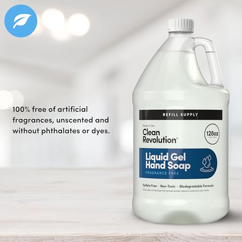Clean Revolution liquid gel hand soap bottle closeup highlights fragrance-free formula