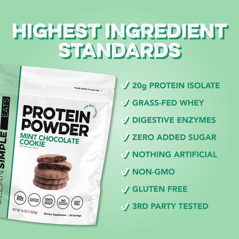 Gluten-free ingredients graphic on Clean Simple Eats whey protein packaging