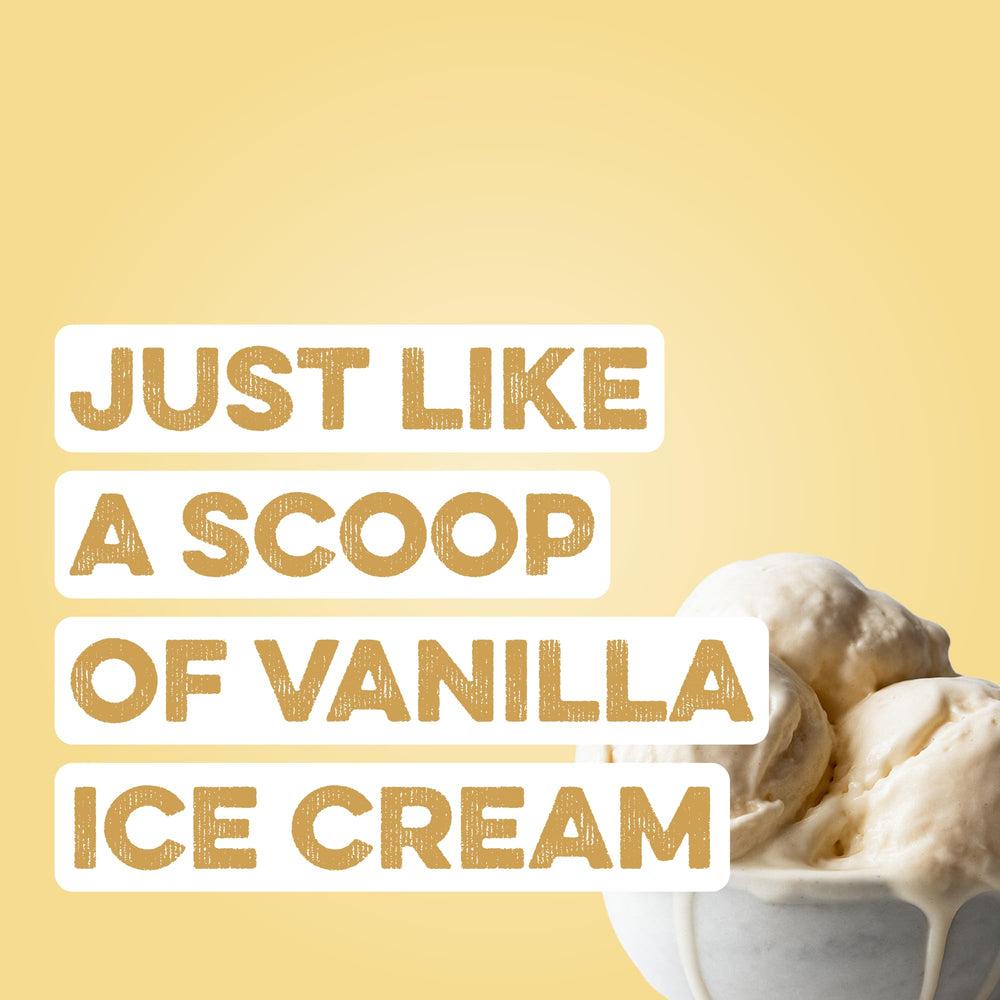 Front view of the Simply Vanilla tub highlighting 20 g protein per serving