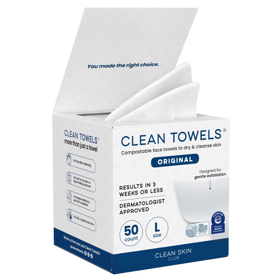Clean Skin Club Clean Towels Large Pack: fifty single-use face towels for daily gentle cleansing