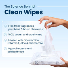 Clean Skin Club XL Premium Face Wipes in use on face demonstrating cleansing.