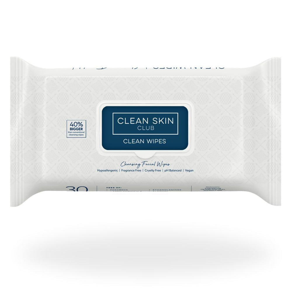 Clean Skin Club XL Premium Face Wipes pack shot for gentle makeup removal.