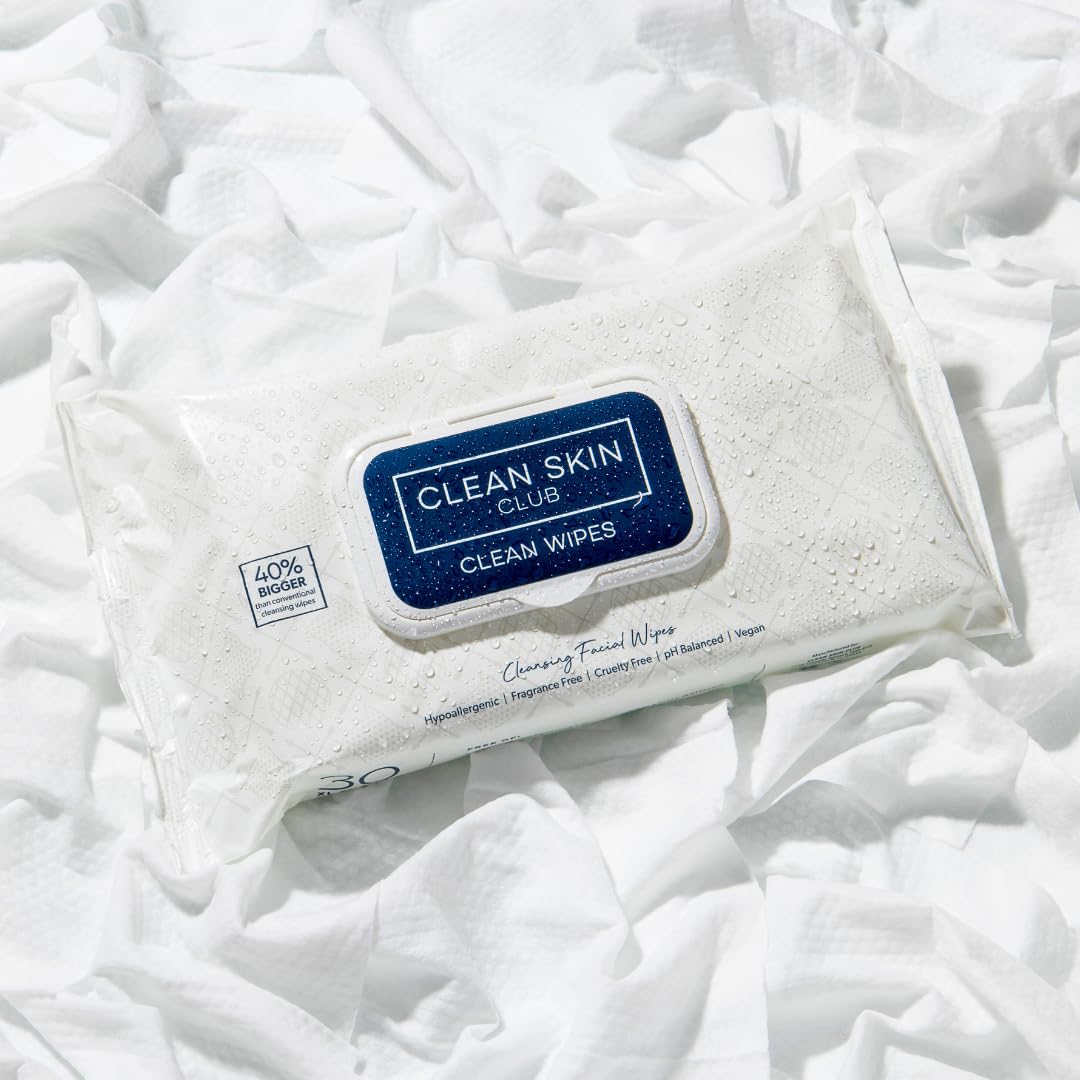Clean Skin Club XL Premium Face Wipes travel ready pack in hand.