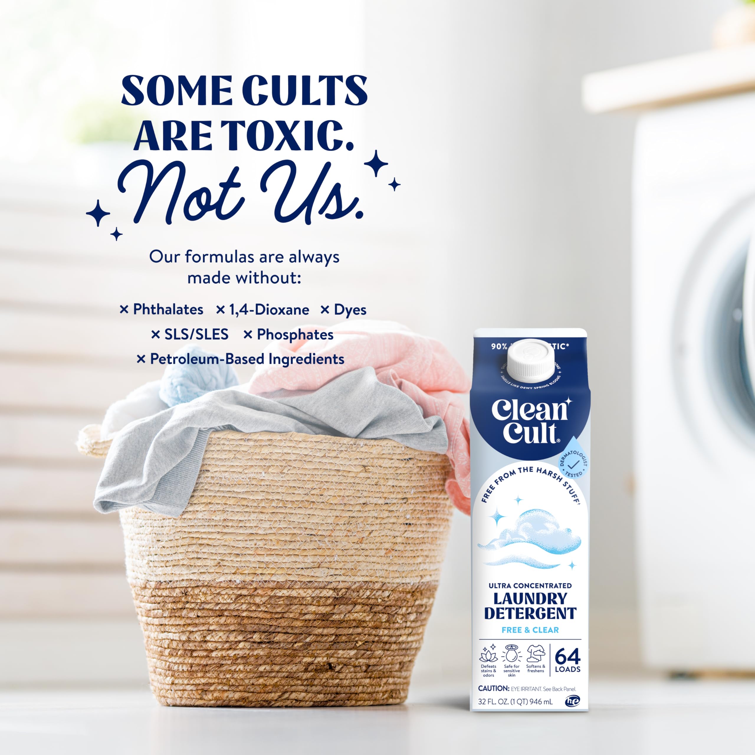 Clean, crisp clothes after washing with Cleancult triple action formula.