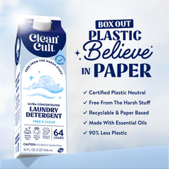 Cleancult fragrance-free, dye-free formula shown on packaging for sensitive skin.