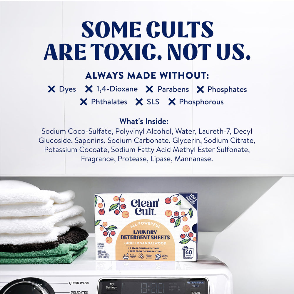 Cleancult ingredients label notes enzymes and absence of harsh chemicals.