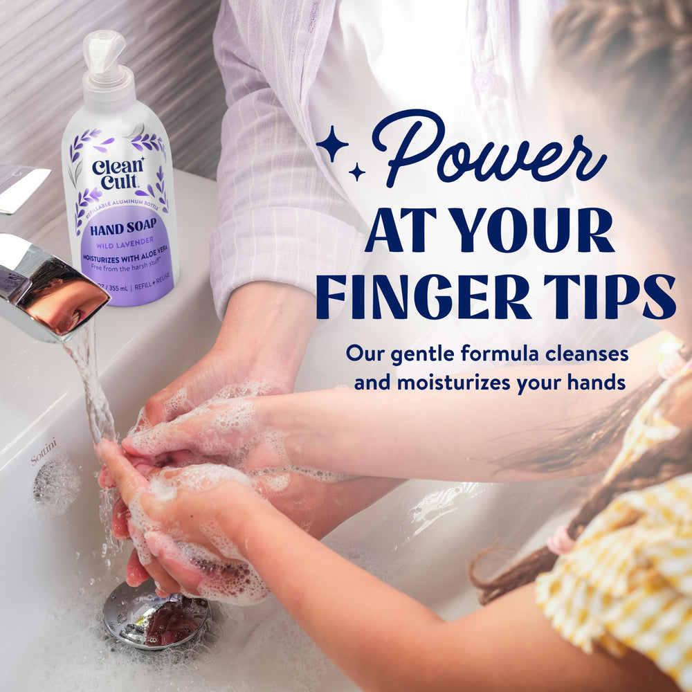 CleanCult Lavender Aroma hand wash with lavender sprigs for calming fragrance