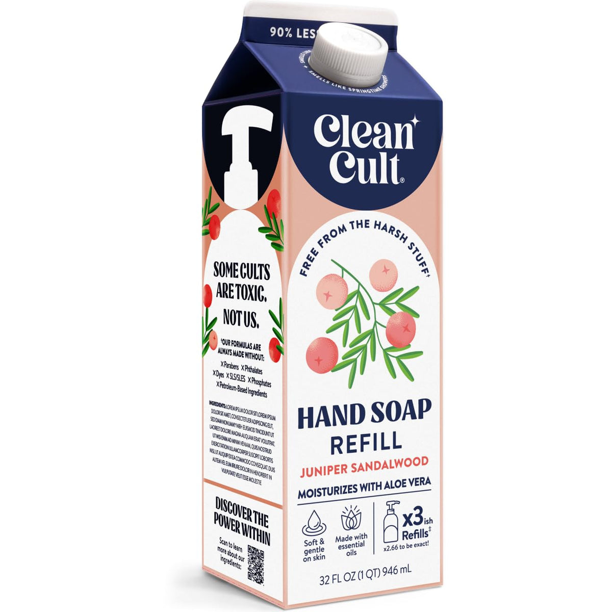 Cleancult liquid hand soap refill in juniper sandalwood for eco-friendly hand washing