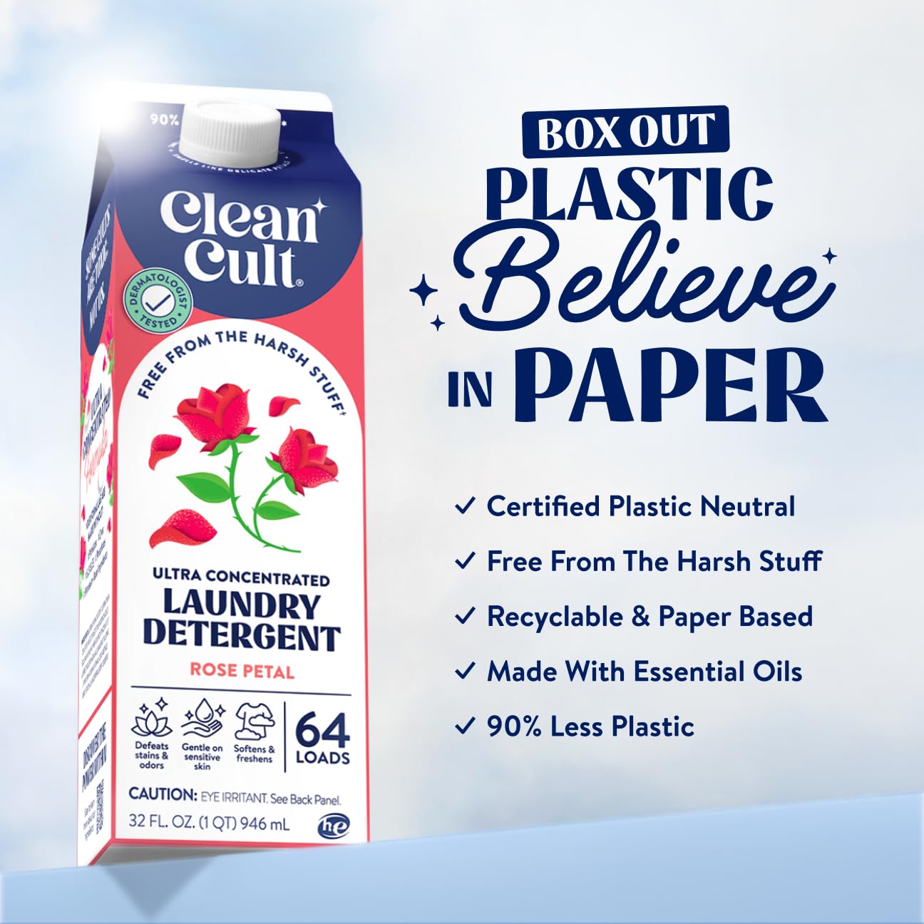 Cleancult paper carton packaging highlights eco-friendly design.