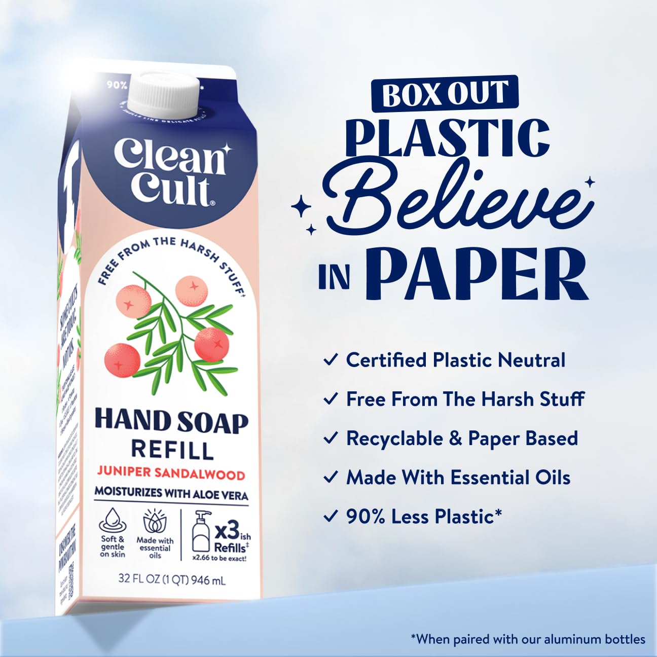 Cleancult paper-based packaging highlights a sustainable refill option with reduced plastic waste