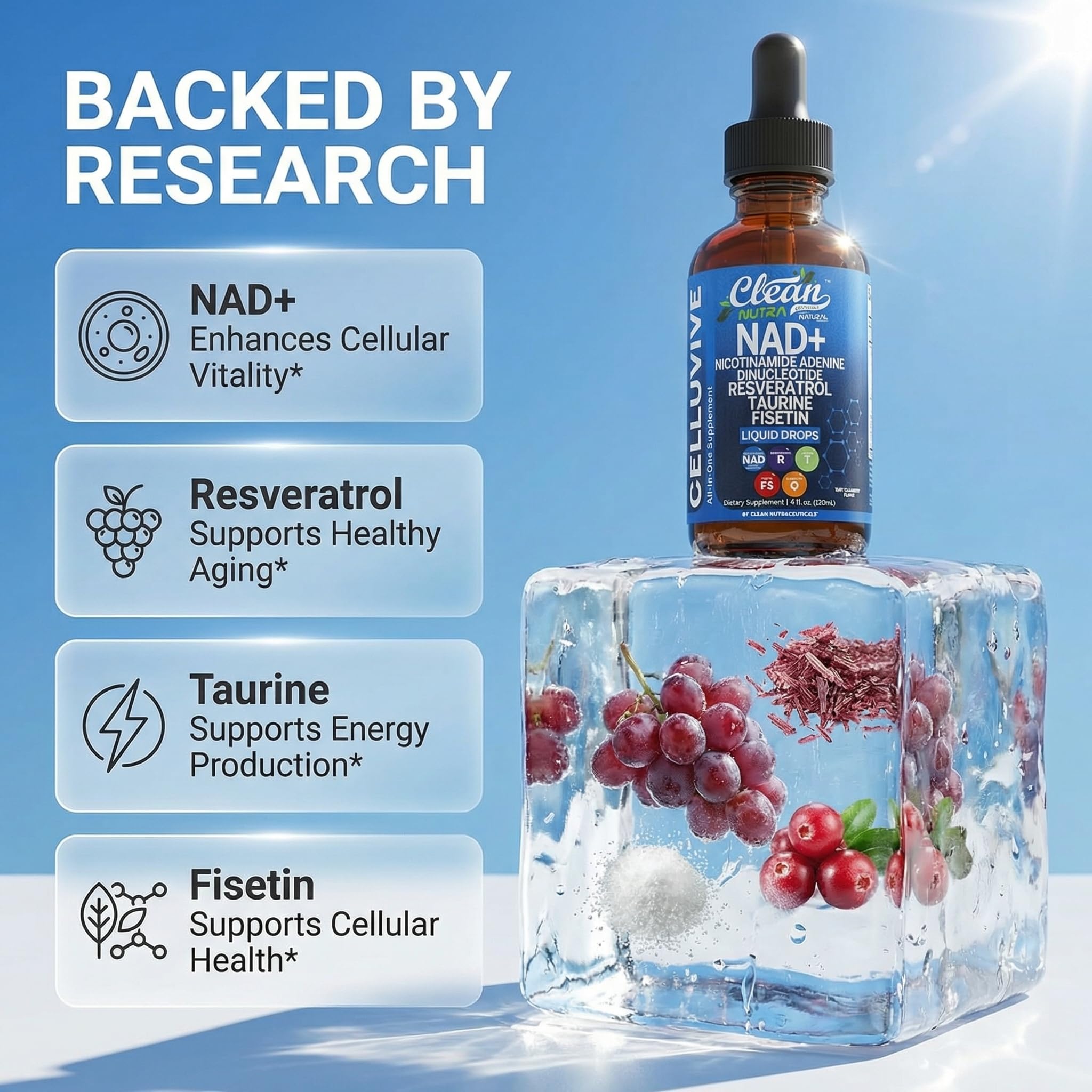 Clean Nutra antioxidant blend with grape seed, fisetin, and quercetin