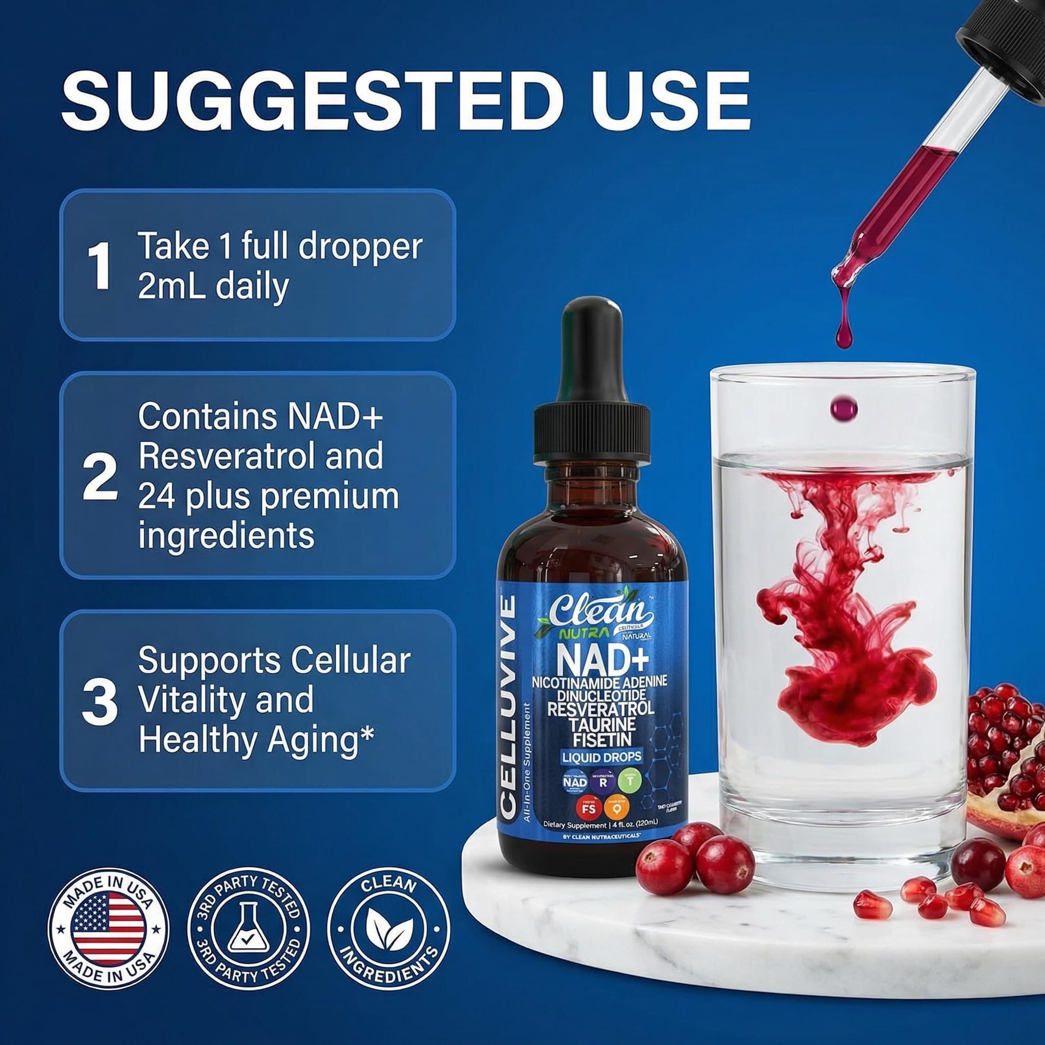 Clean Nutra label highlights NAD 100 mg per serving