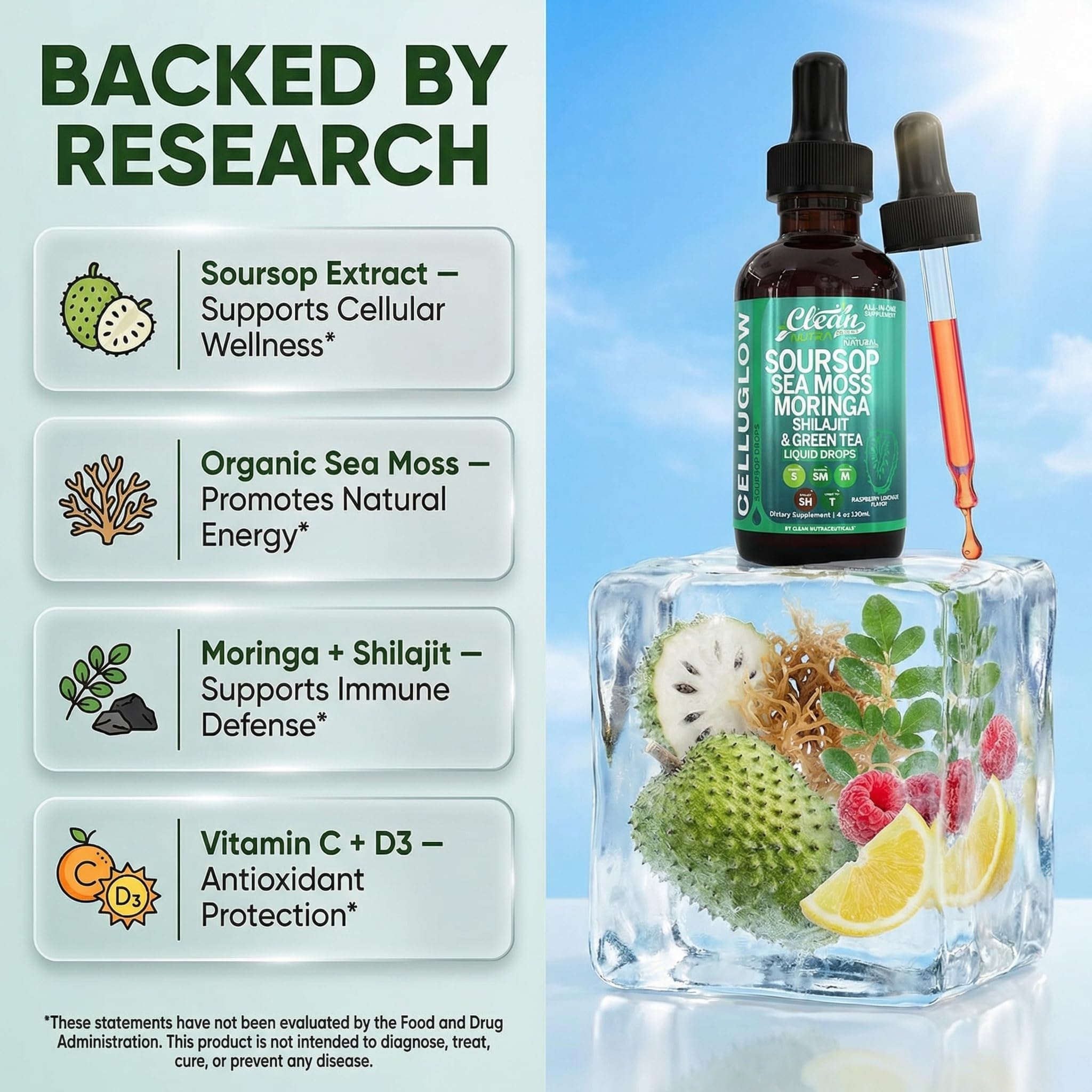 CelluGlow sea moss detail highlights ocean minerals for vitality