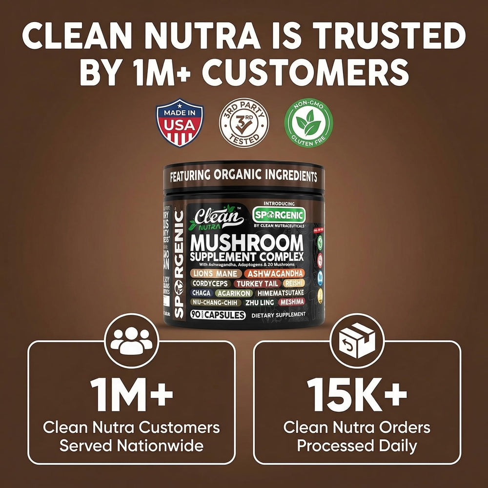 Clean Nutraceuticals Mushroom powder capsules for convenient daily supplementation