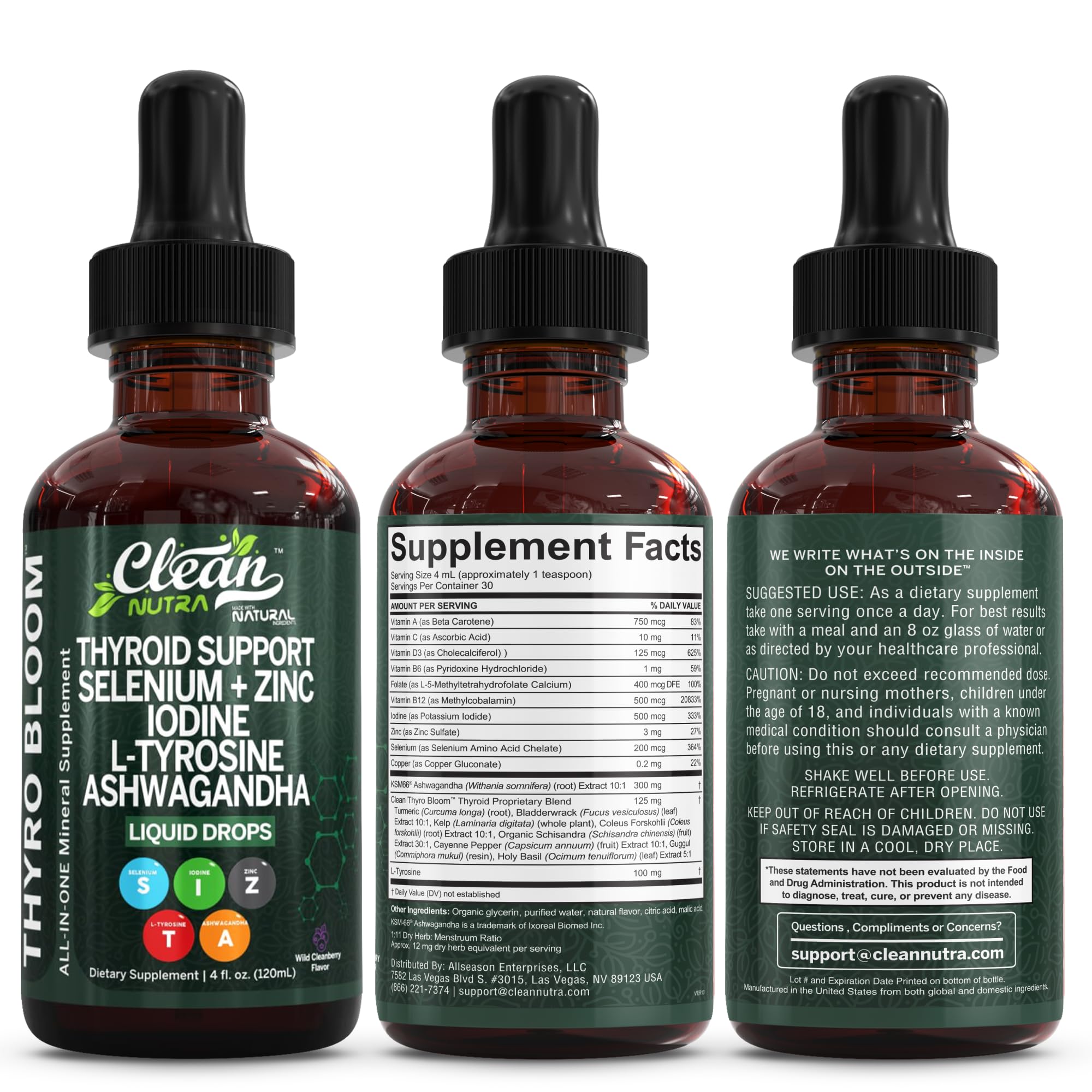 Clean Nutraceuticals ThyroBloom ingredient roundup featuring kelp, ashwagandha and minerals