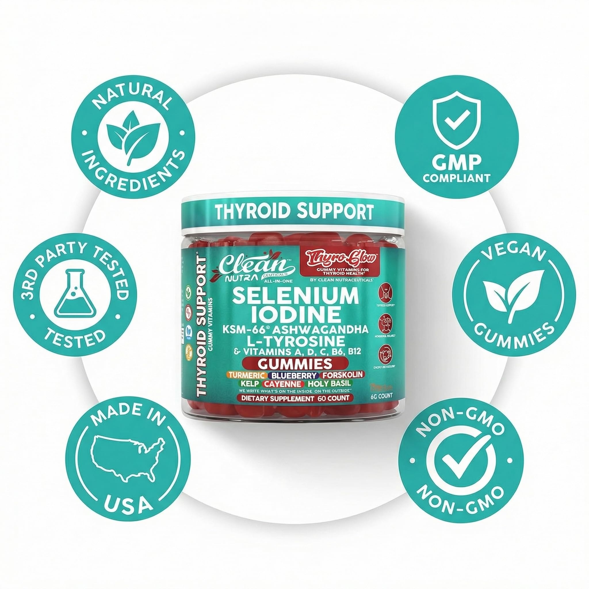 Clean Nutraceuticals ThyroGlow ashwagandha and berry flavor scene.
