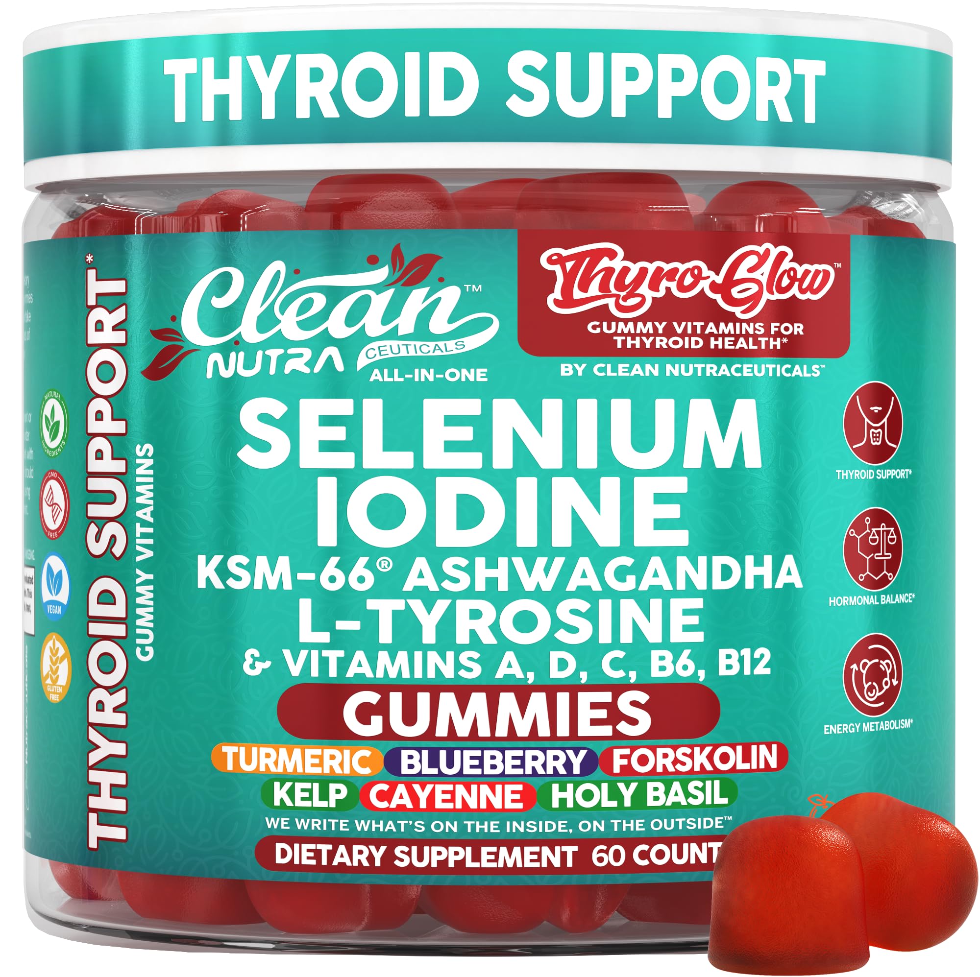 Clean Nutraceuticals ThyroGlow bottle front for daily thyroid-support routine.