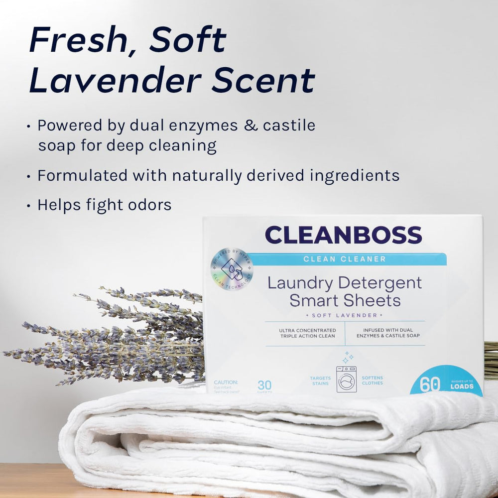 CleanBoss laundry sheets dissolve quickly in water for simple washing.