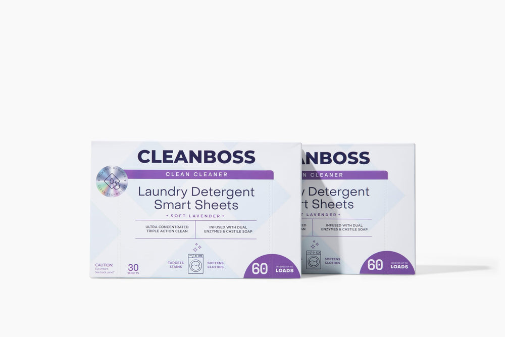 CleanBoss laundry sheets unfold in perforated sheets for mess-free dosing.