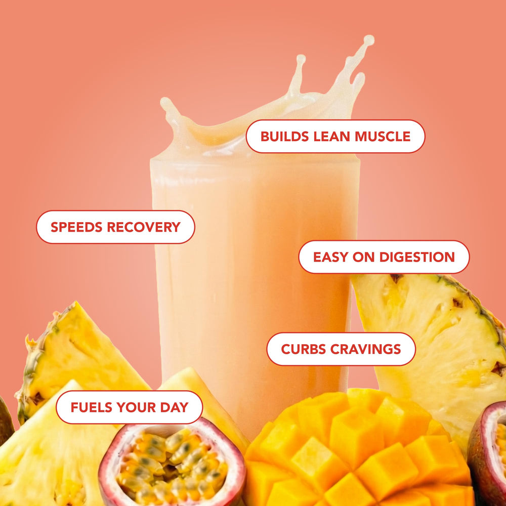 Clean Simple Eats Clear Protein Pineapple Passion over ice delivers a cool refreshing lift