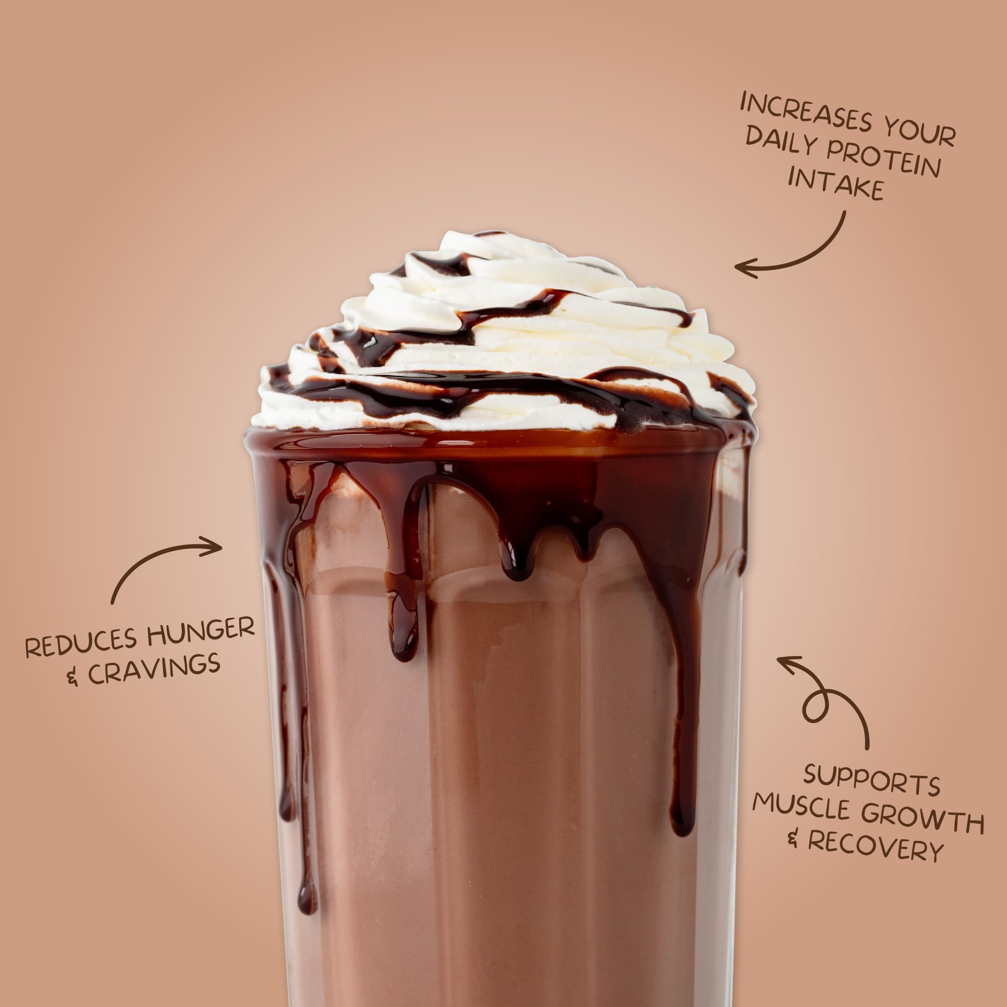 Clean Simple Eats chocolate brownie batter powder blended into a smoothie for dessert-like protein