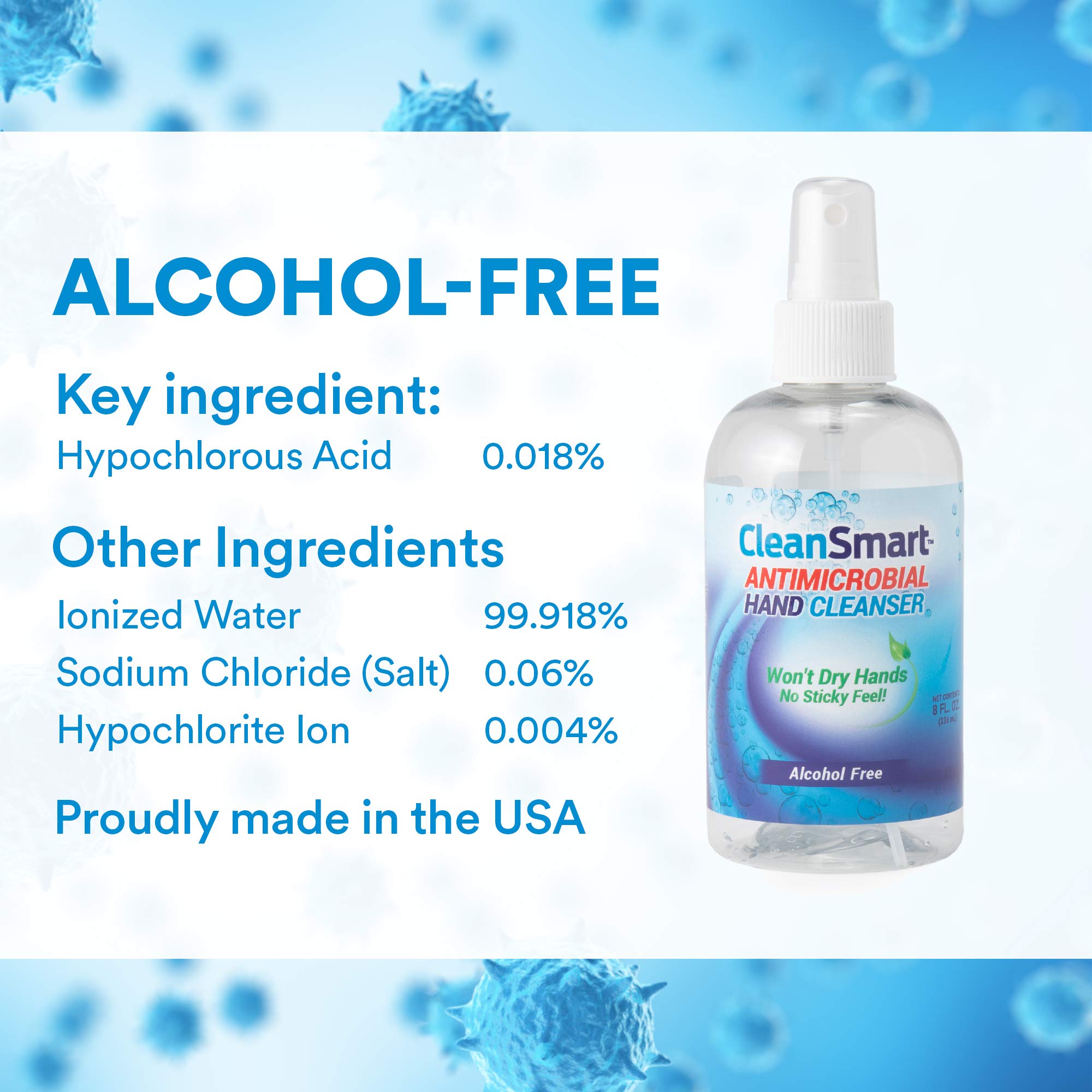 CleanSmart alcohol-free formula image communicates gentle protection without harsh chemicals.