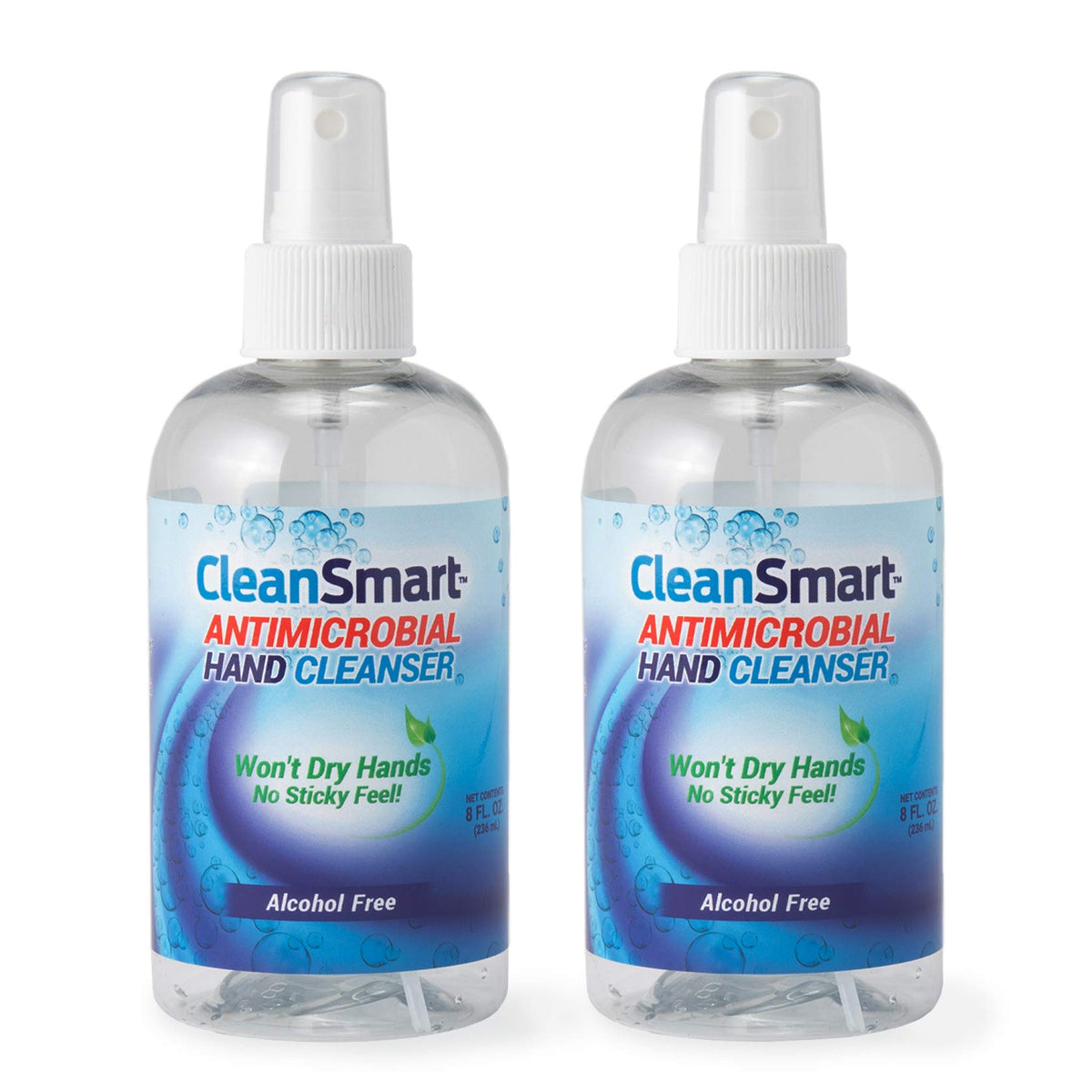 CleanSmart antimicrobial skin cleanser 8oz bottle for quick, gentle hand cleaning at home.